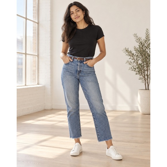 Madewell Denim - Madewell Womens 28 Perfect Vintage Crop Jeans Denim Raw Hem Distressed High Rise